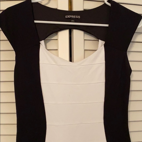 Express Black & White Color-Block Bandage Dress - Picture 3 of 6